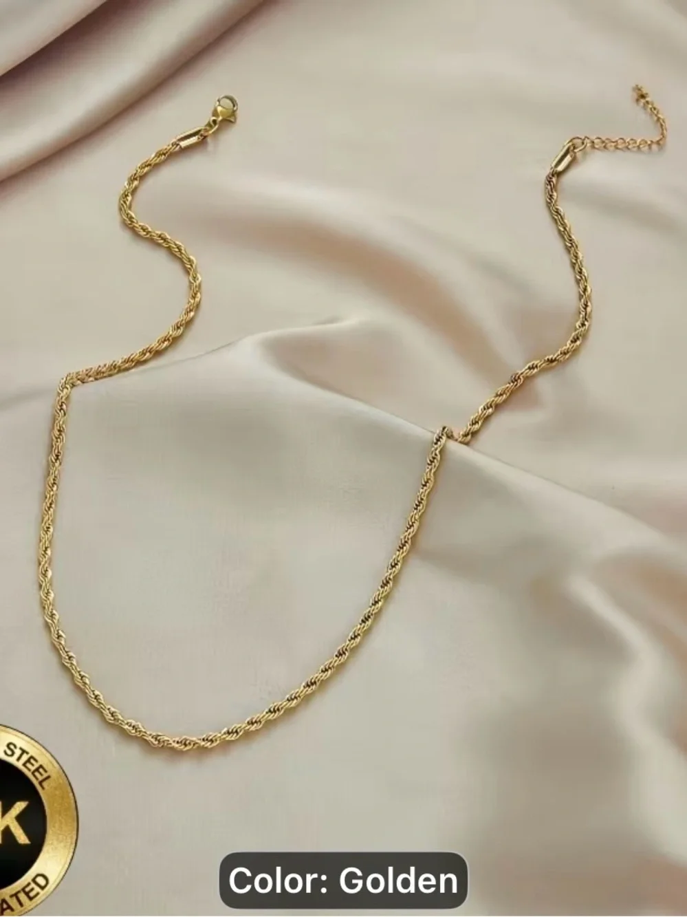 2PCS Men's Golden Rope Chain Necklace and Bracelet Set
